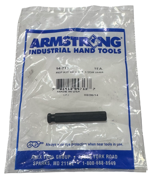 Armstrong 1/2" Drive 8mm Rep Kit Hex Bit USA Made 94-713