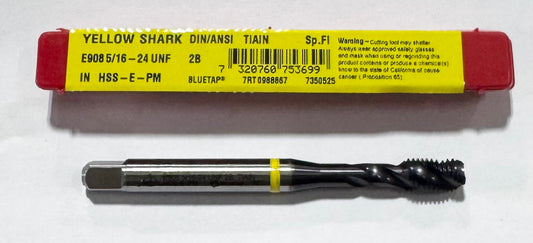 Dormer 5/16"-24 Cobalt Spiral Flute Tap, TiAlN, 3 Flute, H4 Yellow Ring