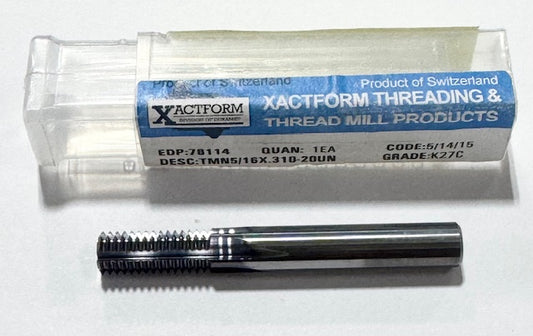 Xactform 7/16"-20 Solid Carbide Thread Mill 5 Flute TMN 5/16 x .310 - 20 UN
