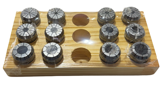 RapidHold 12 Piece ER32 Spring Collet Set 1/8" to 13/16" by 1/16" with Wooden Tray