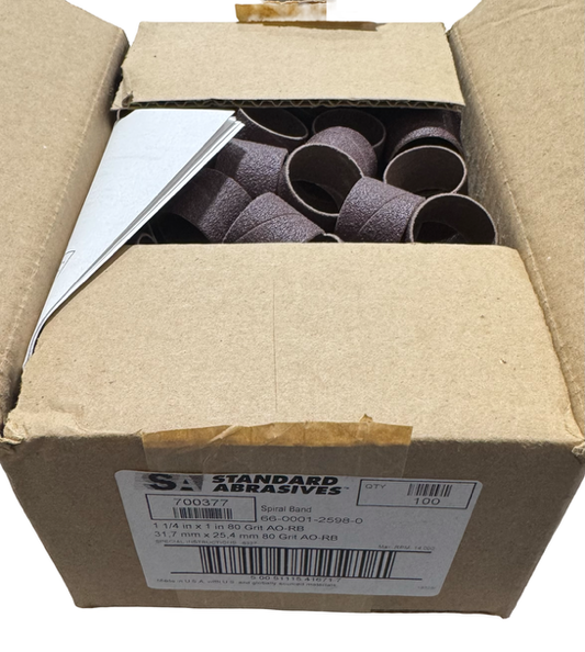 Standard Abrasives 1-1/4" x 1" Spiral Sanding Bands 80 Grit Aluminum Oxide 100 Pack