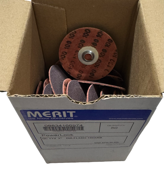 Merit 3" Quick Change Sanding Discs 100 Grit Aluminum Oxide 50 Pack