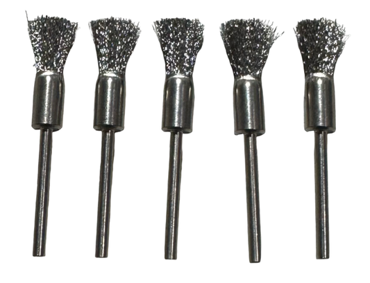 Weiler 5/16" Mini Wire End Brush, .005" Stainless Steel Wire, 1/8" Stem 5 Pack USA