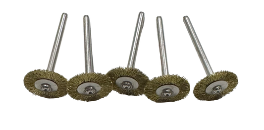 Weiler 3/4" Mini Wire Wheel, .005" Brass Wire, 1/8" Stem 5 Pack USA