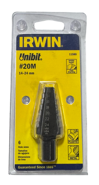 Irwin #20M Unibit 14-24mm 6 Hole Sizes High Speed Steel 11580