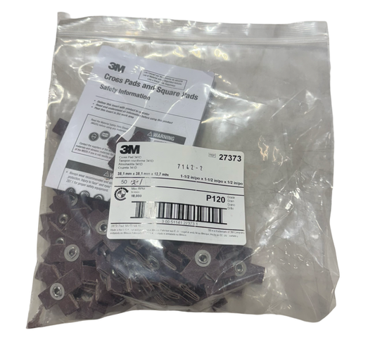 3M 1-1/2" x 1-1/2" x 1/2" Cross Pads 120 Grit Aluminum Oxide 50 Pack