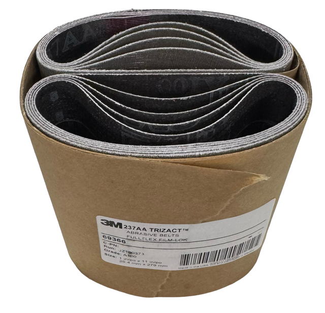 3M Trizact 1" X 11" Abrasive Cloth Sanding Belt Full-Flex Film-Lok 100 Grit A/O 100 Pack