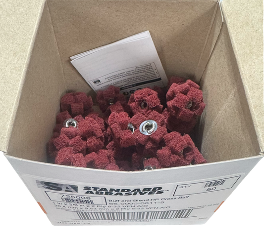 Standard Abrasives 1" x #8-32 Eyelet Buff & Blend HP Cross Buff Very Fine A/O 50 Pack