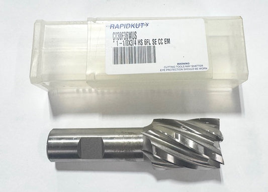 RapidKut 1-1/8" HSS End Mill 6 Flute Center Cutting 3/4" Shank