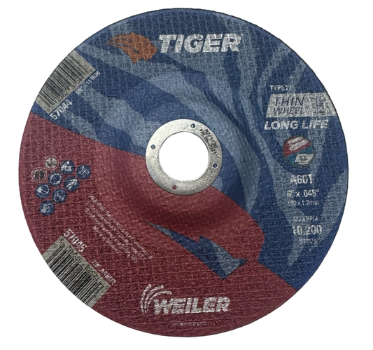 Weiler TIGER 6" x .045" x 7/8" Cut-Off Wheel T27 Thin Cut 60 Grit A/O 25 Pack