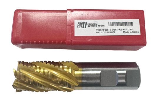 ProCut 1-1/8" Cobalt Roughing End Mill Tin Coated 6 Flute Center Cutting