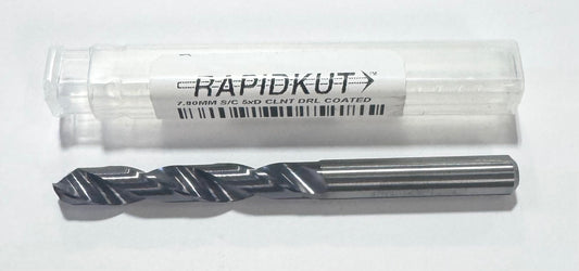 RapidKut 7.8mm Solid Carbide Drill 5xD TiAlN Coated 2 Flute Coolant Thru