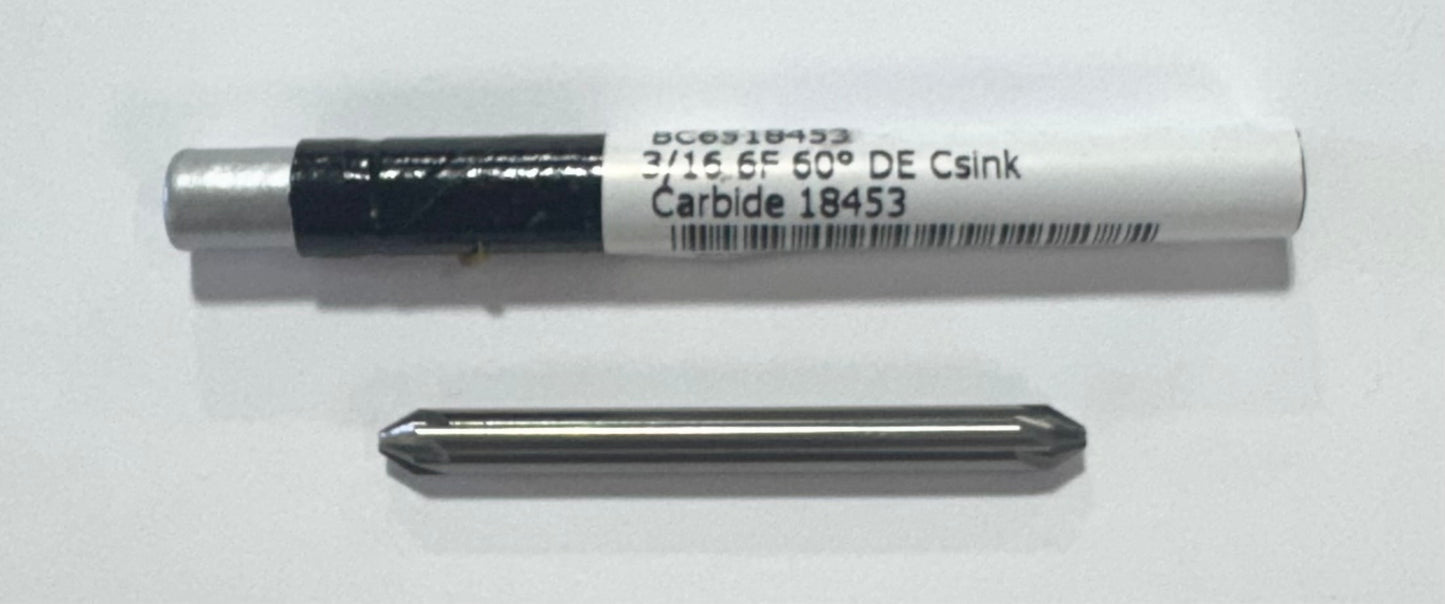 RapidKut 3/16" Double End Carbide Chatterless Countersink 6 Flute 60 Deg USA