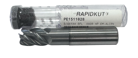 RapidKut 3/4" Carbide End Mill 5 Flute AlCrN Coated .090" Radius USA Made