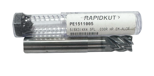 RapidKut 5/8" Carbide End Mill 5 Flute AlCrN Coated .030" Radius USA Made