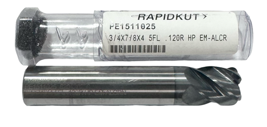 RapidKut 3/4" Carbide End Mill 5 Flute AlCrN Coated .120" Radius USA