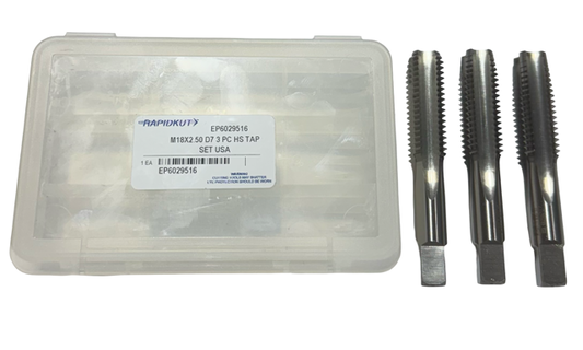 RapidKut M18 x 2.50mm HSS Tap Set 4 Flute D7 Plug Bottoming Taper