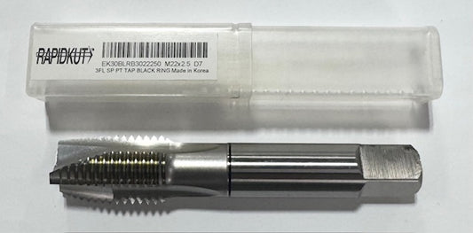 RapidKut M22 x 2.5mm HSS Spiral Point Plug Tap 3 Flute D7 Black Ring