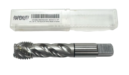 RapidKut M22 x 2.5mm Spiral Flute Semi-Bottoming Tap 4 Flute Black Ring D7