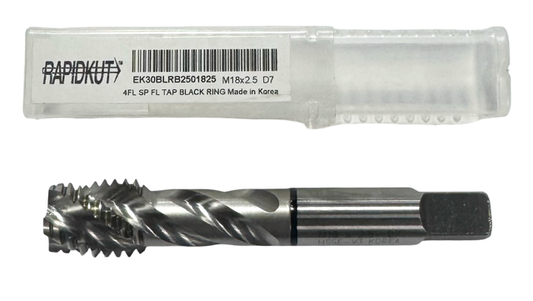RapidKut M18 x 2.5mm Spiral Flute Semi-Bottoming Tap 4 Flute Black Ring D7