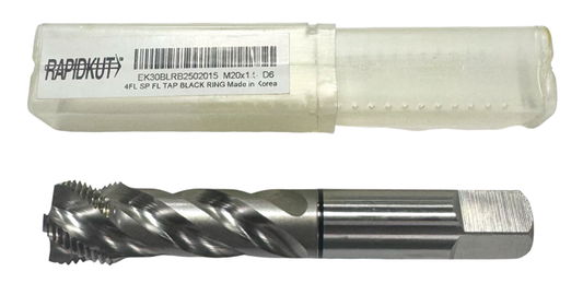 RapidKut M20 x 1.5mm HSSE-V3 Spiral Flute Semi-Bottoming Tap 4 Flute Black Ring D6