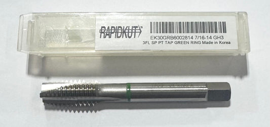 RapidKut 7/16"-14 HSSE-V3 Spiral Point Plug Tap 3 Flute GH3 Green Ring