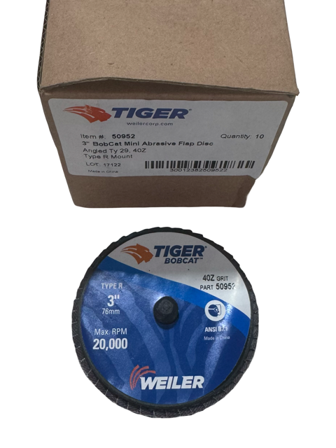 Weiler TIGER 3" BobCat Roloc Mini Abrasive Flap Discs 40 Grit Zircoina 10 Pack