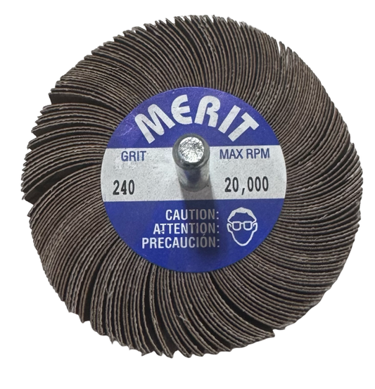 Merit 3" x 1" x 1/4" Mini Mounted Flap Wheel 240 Grit Ceramic/AO
