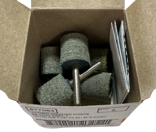 Standard Abrasives 1" x 1" x 1/4" Uniitzed Mounted Points A38, 5 Pack