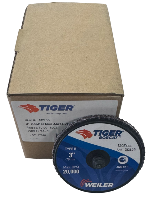 Weiler TIGER 3" BobCat Mini Roloc Flap Discs 120 Grit Zirconia 10 Pack