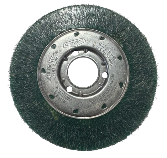 Osborn 6" Green Narrow Face TY Encapsulated Wire Wheel Brush, .008" Steel Fill USA Made