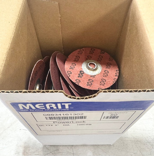 Merit 3" Quick Change Sanding Discs Turn-On 100 Grit Ceramic 50 Pack