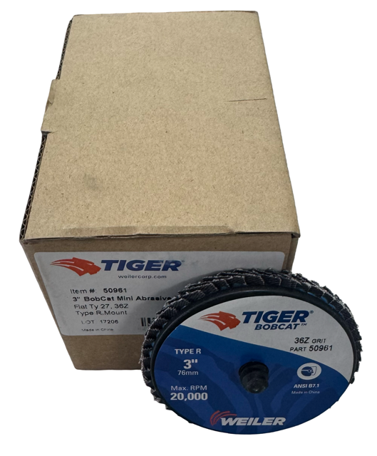 Weiler TIGER 3" BobCat Roloc Mini Flap Discs 36 Grit Zirconia 10 Pack