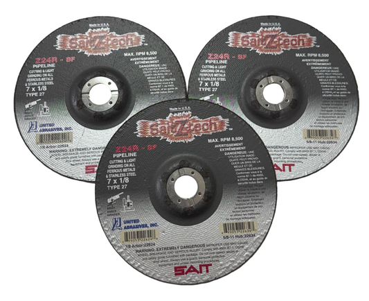 SaitZ-Tech 7" x 1/8" x 7/8" Pipeline Cut-Off Wheel 24 Grit Zirconia Alumina 3 Pack