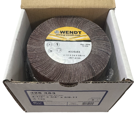Wendt 4-1/2" x 3/4" x 5/8-11 Threaded Flap Wheel 120 Grit Aluminum Oxide 5 Pack