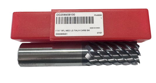 1" Carbide End Mill 8 Flute Medium Length TiAlN Coated High Performance