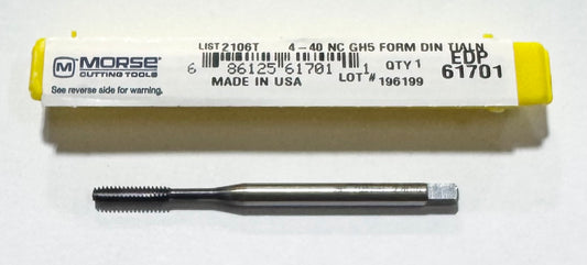 Morse 4-40 Premium HSS Thread Forming Bottoming Tap 3 Flute TiAlN USA Made