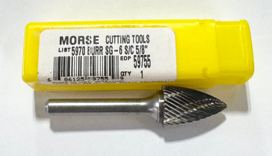Morse 5/8" Carbide Burr SG-6 Single Cut Tree Point End 1/4" Shank USA Made