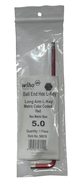 Wiha 5mm Ball End Long Arm Hex L-Key Red 56919