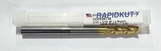 RapidKut 5/16" Carbide End Mill 4 Flute Long Length Tin Coated USA Made