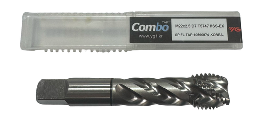 YG M22 x 2.5 HSS-EX Spiral Flute Tap Modified Bottoming 4 Flute D7