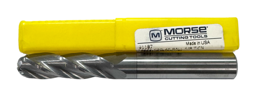 Morse 5/8" Carbide Ball End Mill 4 Flute Long Length TiCN Coated USA