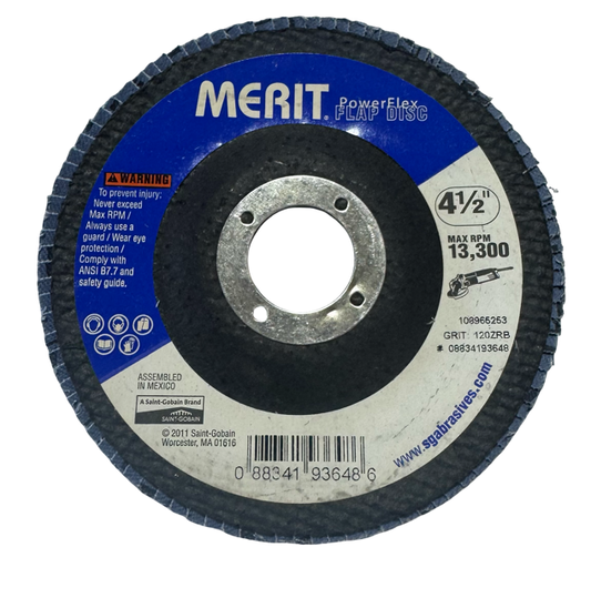Merit 4-1/2" x 7/8" Power-Flex Flap Disc 120 Grit Zirconia Alumina