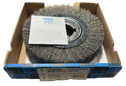 PFERD 8" Crimped Wire Wheel Brush, Wide Face, 2" Arbor Hole, .020 SS Wire USA Made