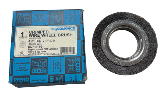 PFERD 4-1/4" Crimped Wire Wheel Brush, Wide Face, 2" Arbor Hole, .008 CS Wire USA Made