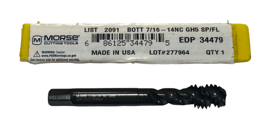 Morse 7/16"-14 NC HSS Spiral Flute Tap Semi-Bottoming 4 Flute GH5 USA