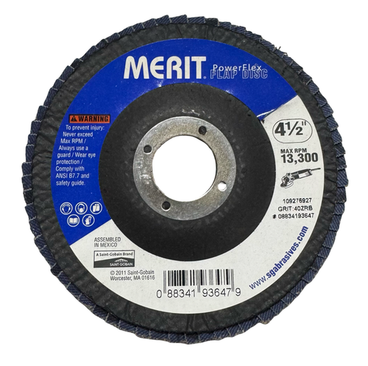 Merit 4-1/2" x 7/8" Flap Disc PowerFlex 40 Grit Zirconia Alumina 10 Pack