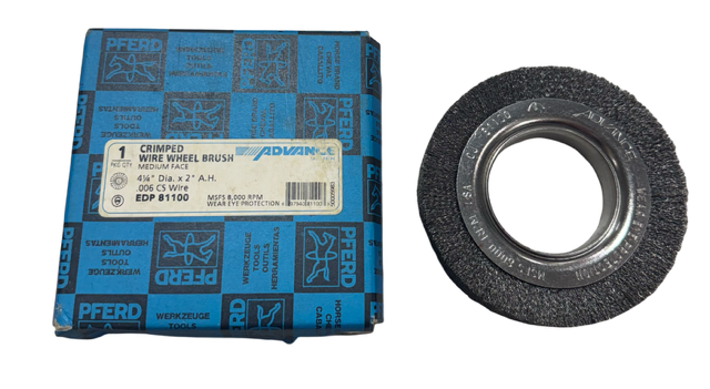 PFERD 4-1/4" Crimped Wire Wheel Brush, Medium Face, 2" Arbor Hole, .006 CS Wire USA Made