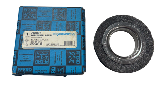 PFERD 4-1/4" Crimped Wire Wheel Brush, Medium Face, 2" Arbor Hole, .006 CS Wire USA Made