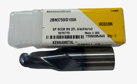 Kennametal 3/4" Carbide Ball End Mill 2 Flute TiAlN Coated USA Made
